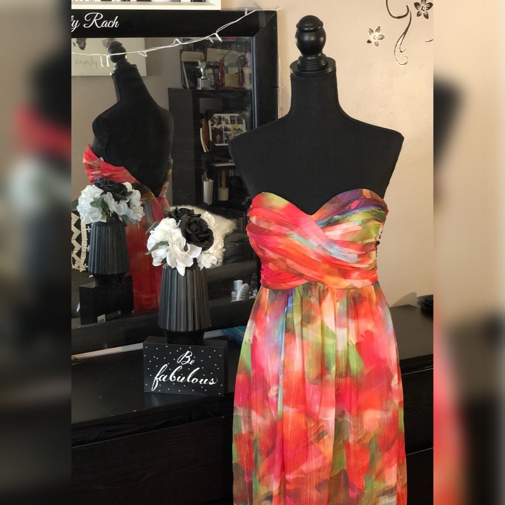 XSCAPE Multicolor Strapless Maxi Dress